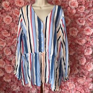Lane Bryant Multicolor Striped V-Neck Blouse